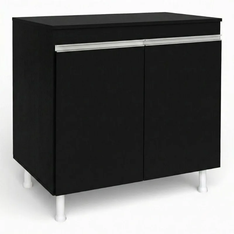 Balcão Gabinete Cozinha Lux 2 Portas 1 Prateleira MDF 79cm Preto Desk Design