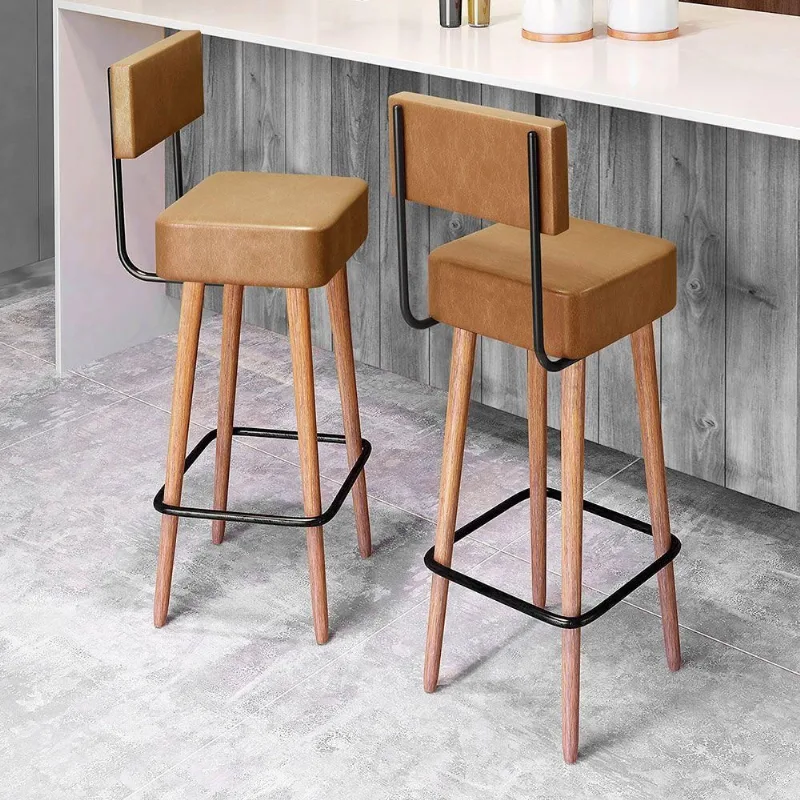 Kit 02 Banquetas Altas Barcelona Courino com Encosto Caramelo Salaone