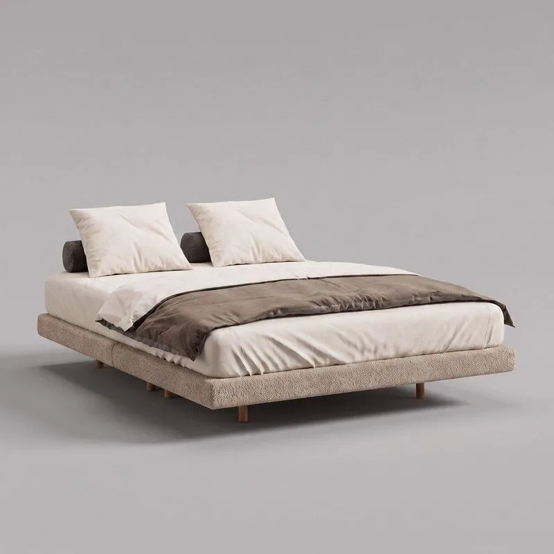 Cama Box King Osaka Flutuante Base Estofada Bouclê Capuccino Desk Design