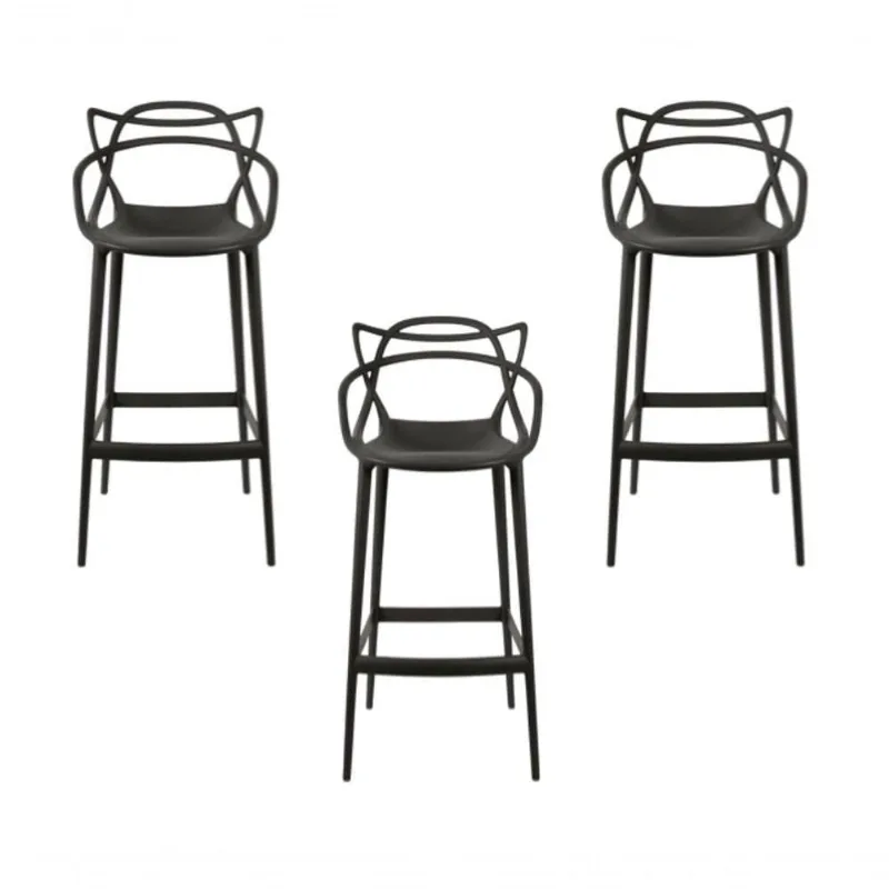 Conjunto 3 Banqueta Allegra Alta Master Empilhavel Preta Cozinha Americana Balcão Polipropileno