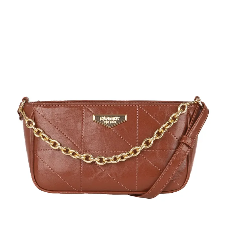 Mini Bolsa Feminina Rafitthy Transversal com Corrente Marrom - U