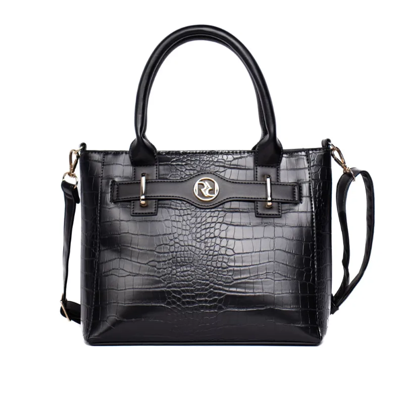 Bolsa Feminina Rafitthy Tote Média Croco e Logo Preto - U