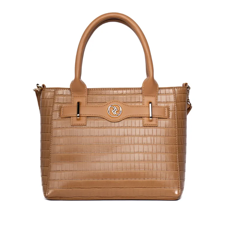 Bolsa Feminina Rafitthy Tote Média com Textura e Logo Caramelo - U