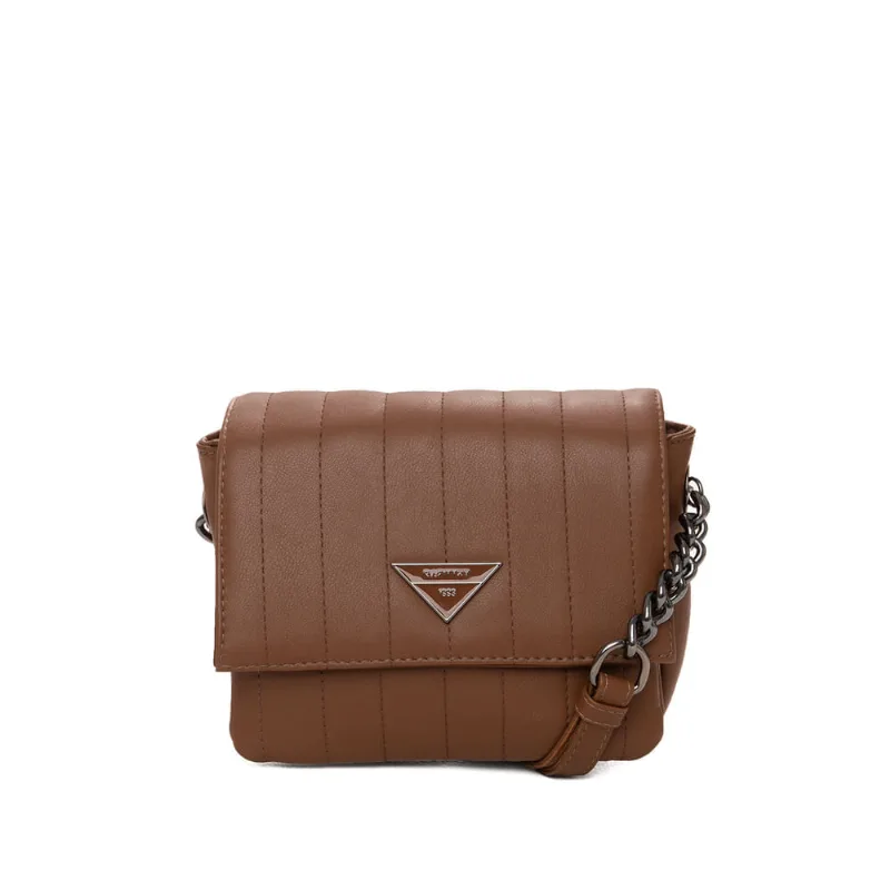 Bolsa Feminina Rafitthy Transversal Pequena Correntes Costuras Cappuccino - U