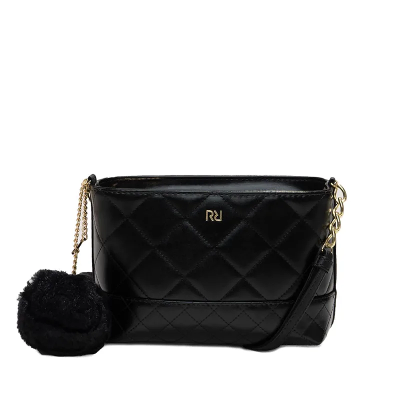 Bolsa Feminina Rafitthy Transversal Pequena com Pompom Preto - U