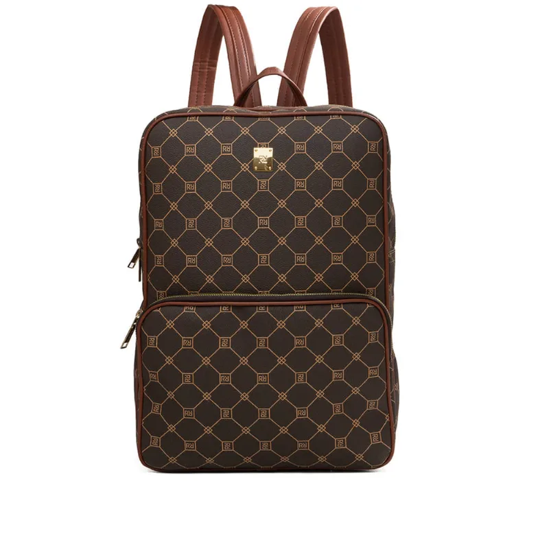 Mochila Feminina Rafitthy Grande Monograma Marrom/Caramelo - U