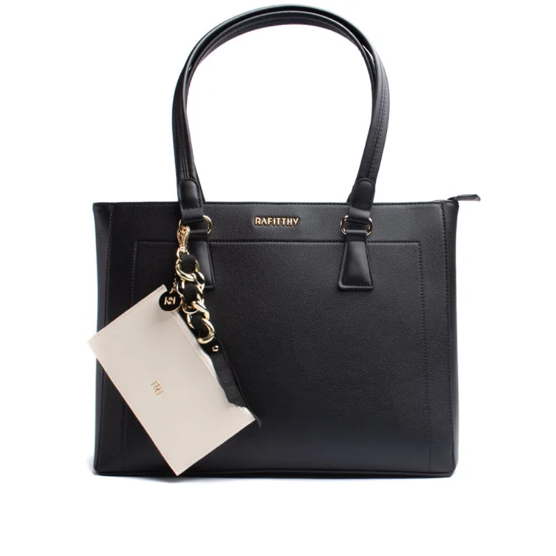 Bolsa Feminina Rafitthy Tote Grande com Porta Documentos e Chaveiro Preta - U