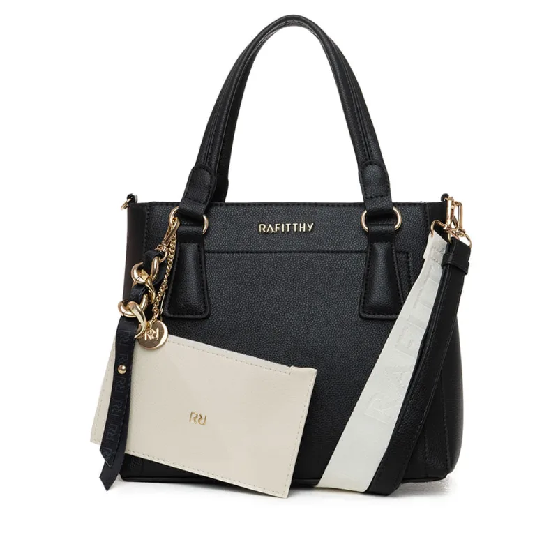 Bolsa Feminina Rafitthy Tote Média com Necessaire e Chaveiro Preta - U