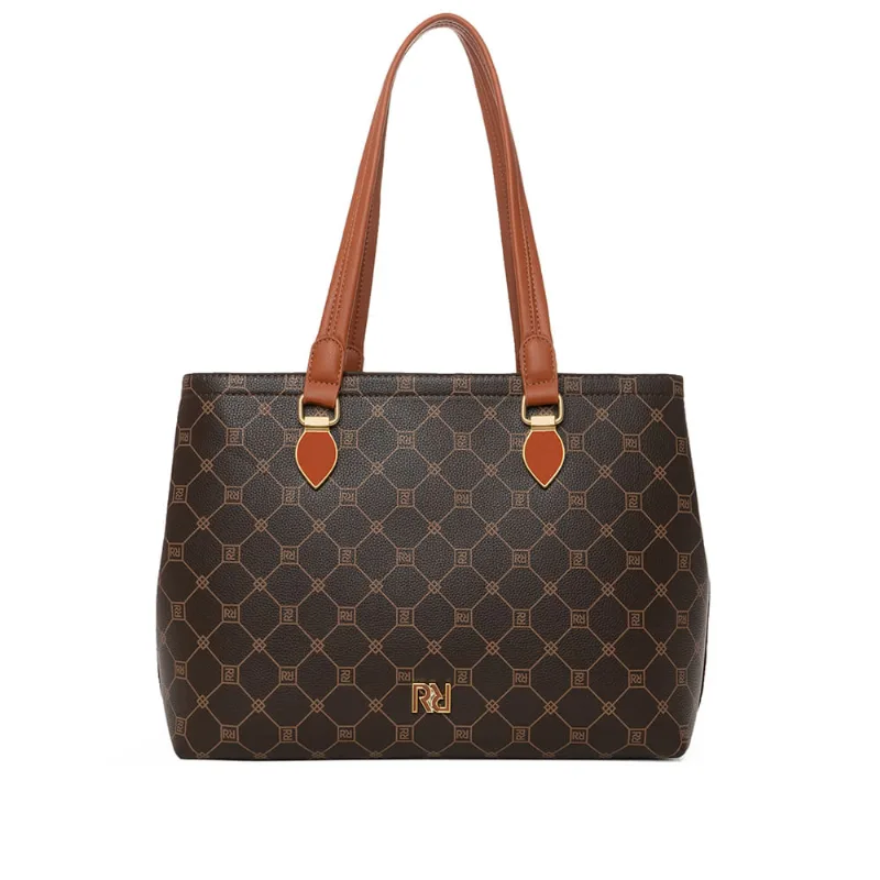 Bolsa Feminina Rafitthy Tote Grande Monograma Gota Marrom - U