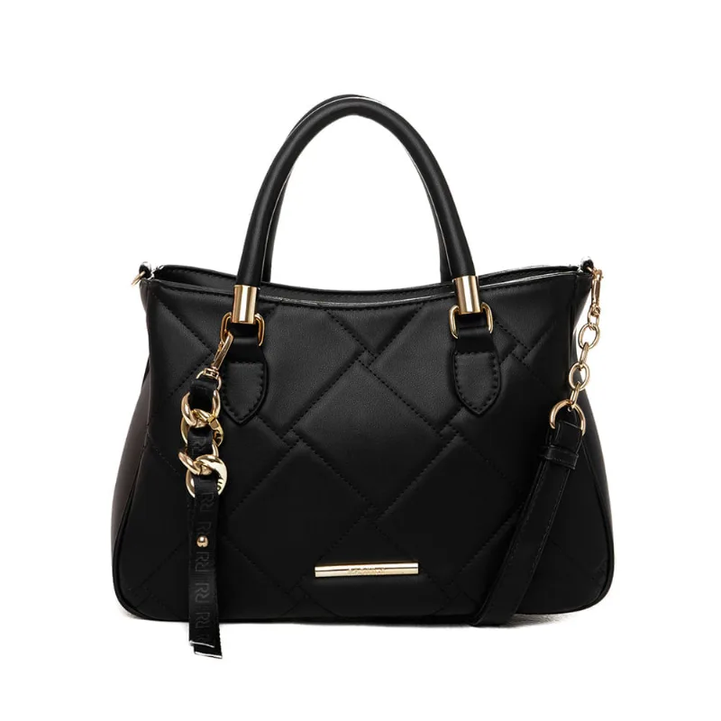 Bolsa Feminina Rafitthy Média Transversal Correntes Textura Preto - U