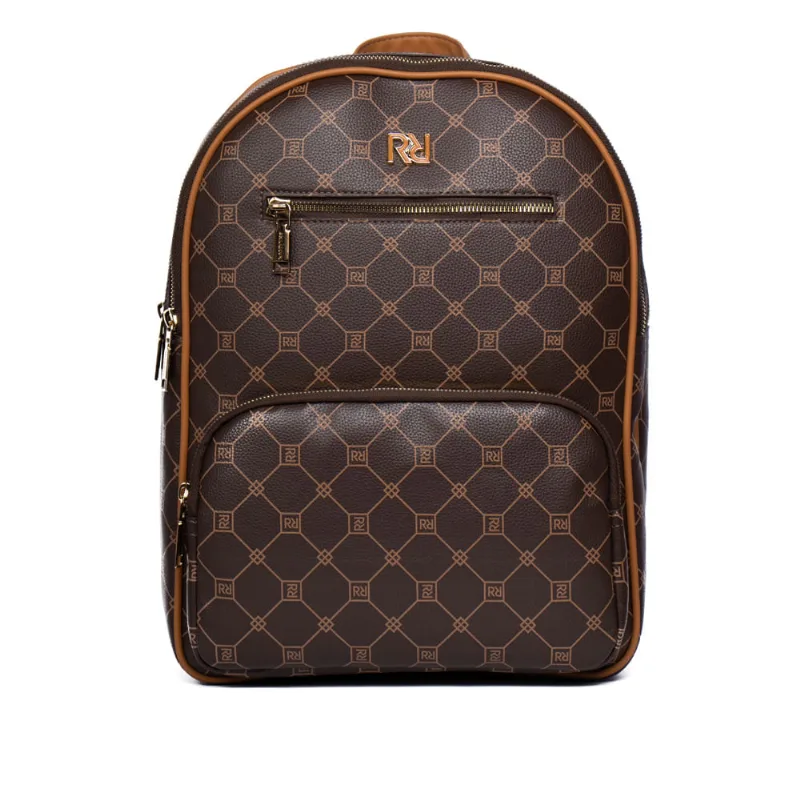 Mochila Feminina Rafitthy Grande Monograma Marrom/Caramelo - U