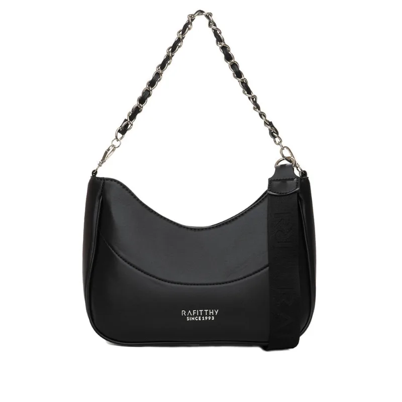 Bolsa Feminina Rafitthy Baguete Pequena Correntes Preta - U
