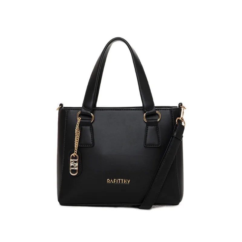 Bolsa Feminina Rafitthy Tote com Adereço e Logo Pequena Preto - U