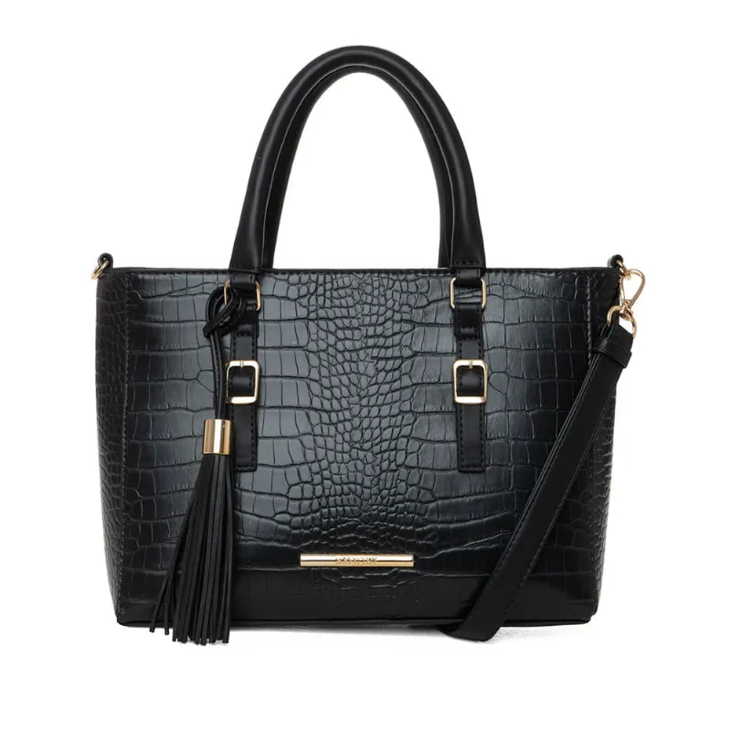 Bolsa Feminina Rafitthy Transversal Média Detalhes Croco Preta - U