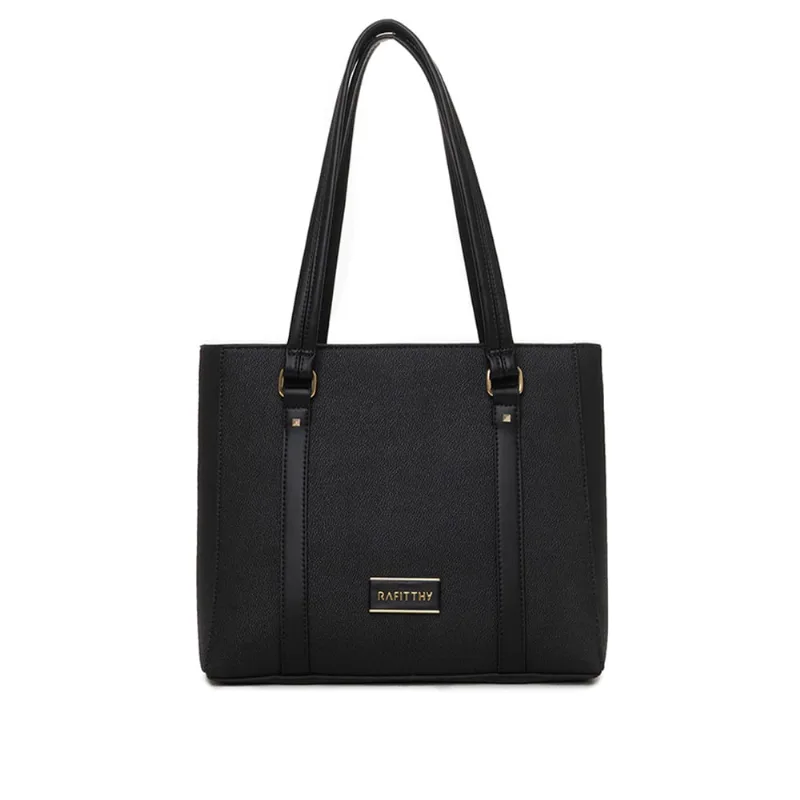 Bolsa Feminina Rafitthy Tote com Logo e Textura Média Preta - U