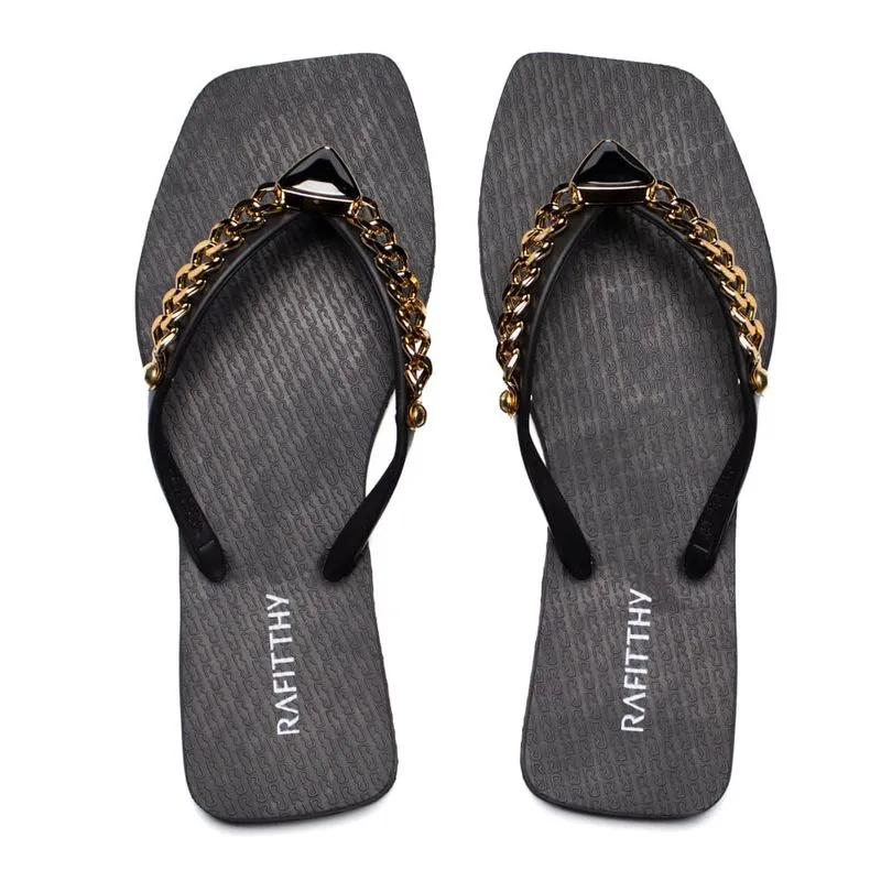 Chinelo Feminino Rafitthy Charm Preto/Dourado - 34
