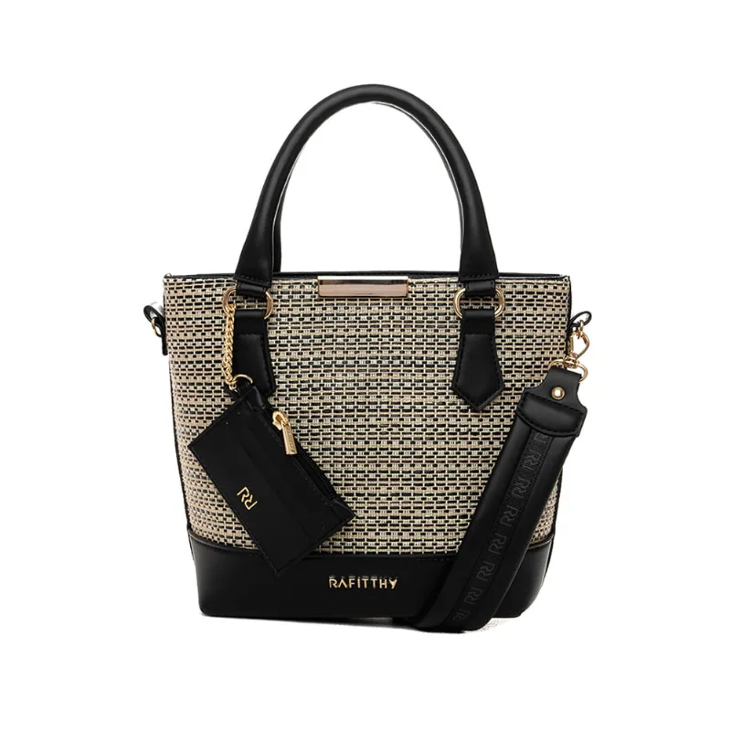 Bolsa Feminina Rafitthy Tote Média com Niqueleira Tressê Preto - U