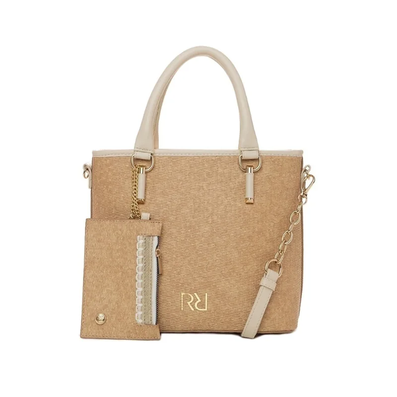 Bolsa Feminina Rafitthy Tote Média Tramada com Necessaire Bege - U