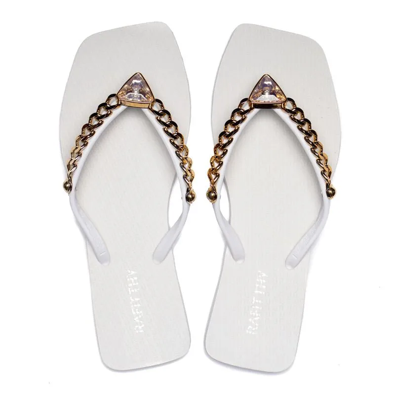 Chinelo Feminino Rafitthy Charm Tiras Branco/Dourado - 36