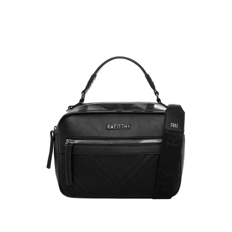 Bolsa Feminina Rafitthy Transversal Estruturada com Zíper Pequena Preta - U