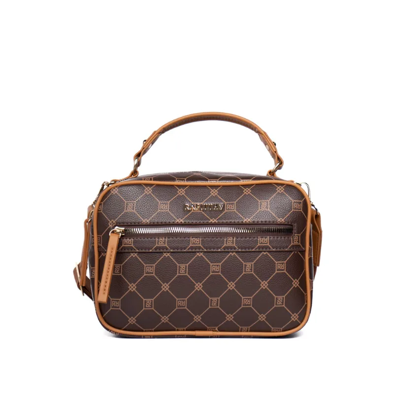 Bolsa Feminina Rafitthy Transversal Pequena Média com Monograma Marrom/Caramelo - U