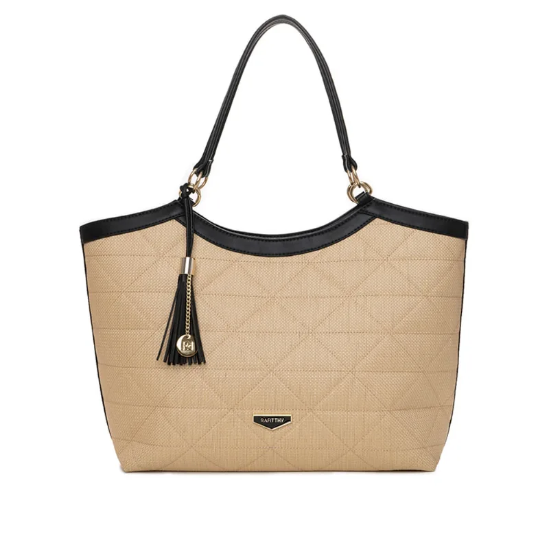 Bolsa Feminina Rafitthy Matelassê Tiracolo Grande Bege/preto - U
