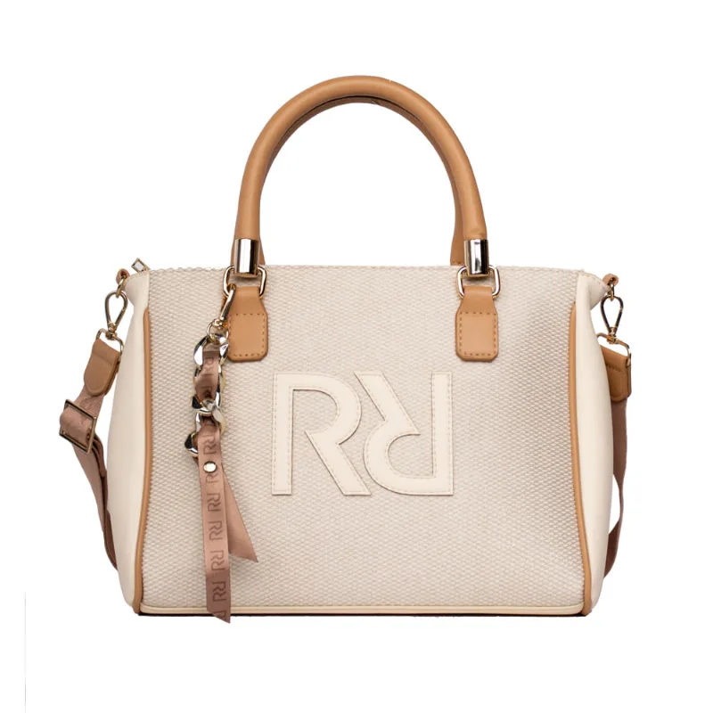 Bolsa Feminina Rafitthy Tote Média com Textura e Brilhos Bege Claro/Caramelo - U