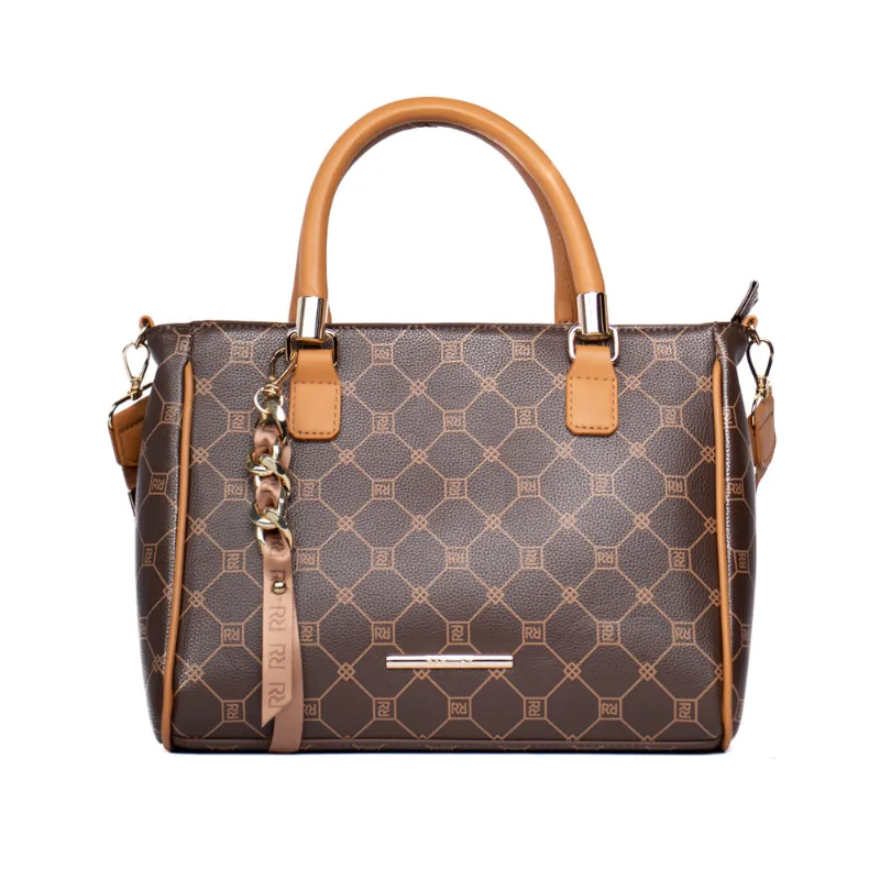 Bolsa Feminina Rafitthy Tote Média Monograma com Adereço Marrom/Caramelo - U