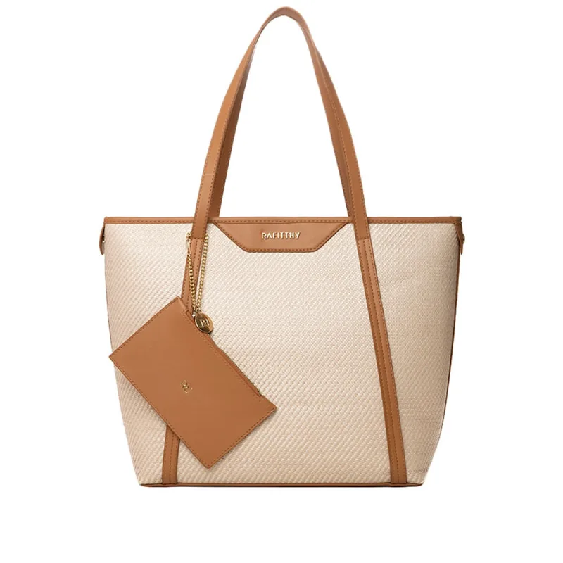 Bolsa Feminina Rafitthy Tiracolo Grande com Divisória e Niqueleira Caramelo/bege - U