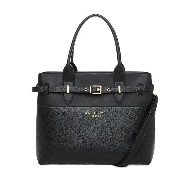 Bolsa Feminina Rafitthy Tote Média com Fivela e Logo Preto - U