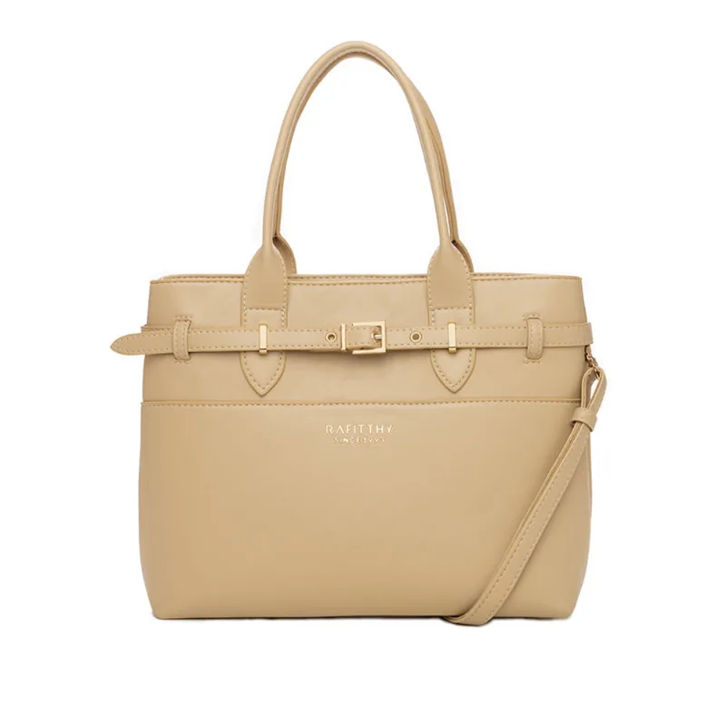 Bolsa Feminina Rafitthy Tote Média com Fivela e Logo Bege - U