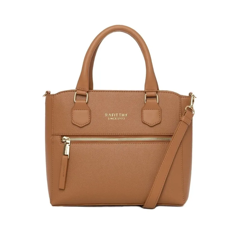 Bolsa Feminina Rafitthy Tote com Zíper e Textura Média Caramelo - U