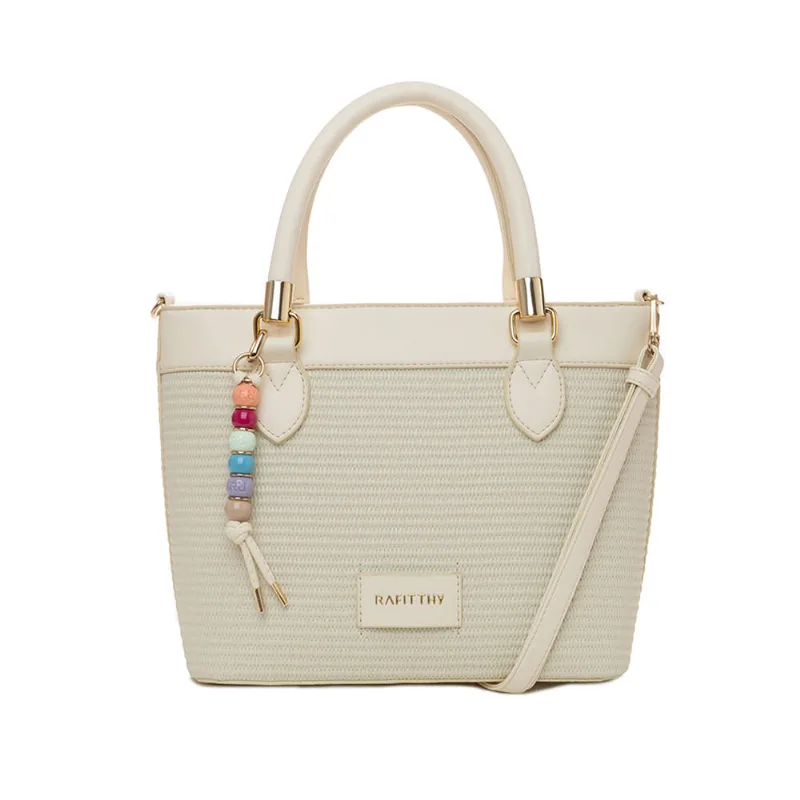 Bolsa Feminina Rafitthy Tote Média em Tressê Off White - U