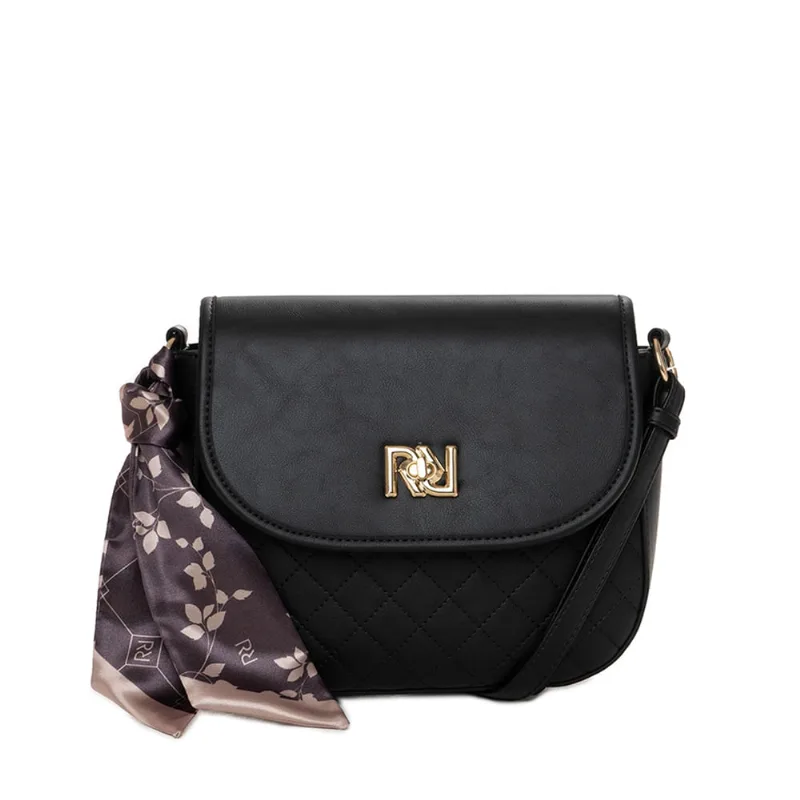 Bolsa Feminina Rafitthy Média com Detalhe Matelassê e Lenço Preto - U