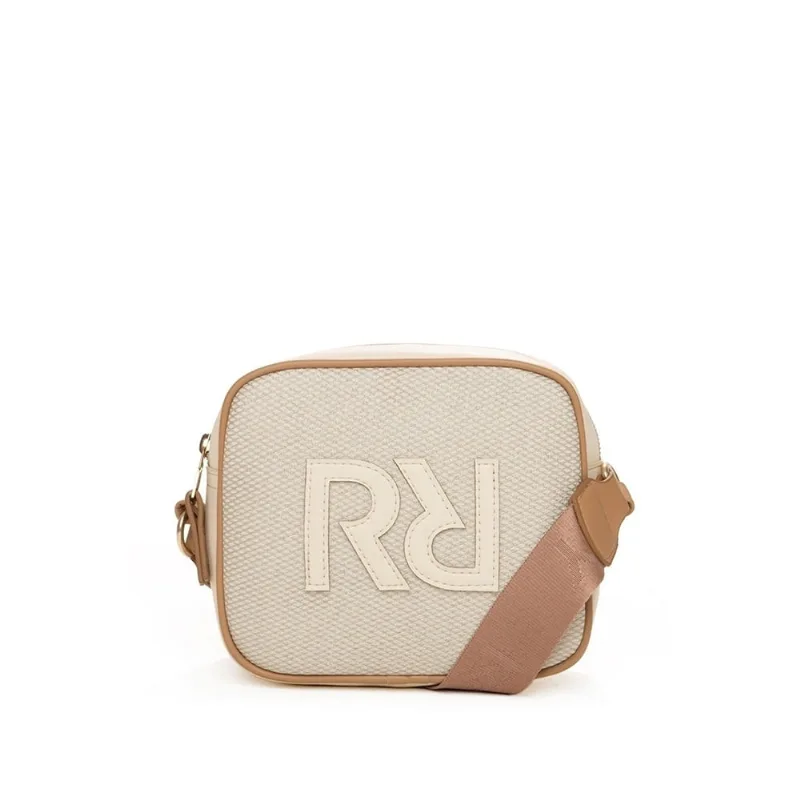 Bolsa Feminina Rafitthy Transversal Pequena com Textura e Logo Creme/Caramelo - U