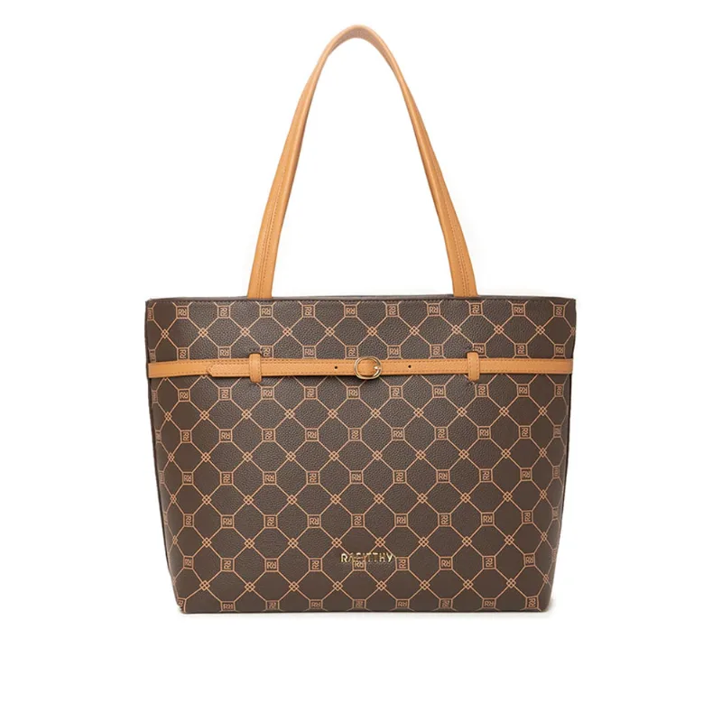 Bolsa Feminina Rafitthy Tote Grande PU Marrom/Caramelo - U