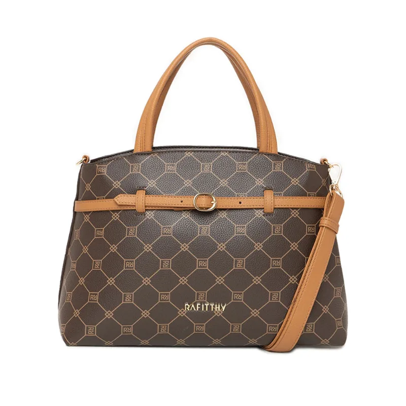 Bolsa Feminina Rafitthy Tote Média Monograma Marrom/Caramelo - U