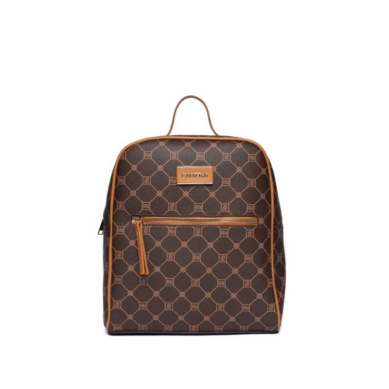 Mochila Feminina Rafitthy Média Monograma Marrom - U