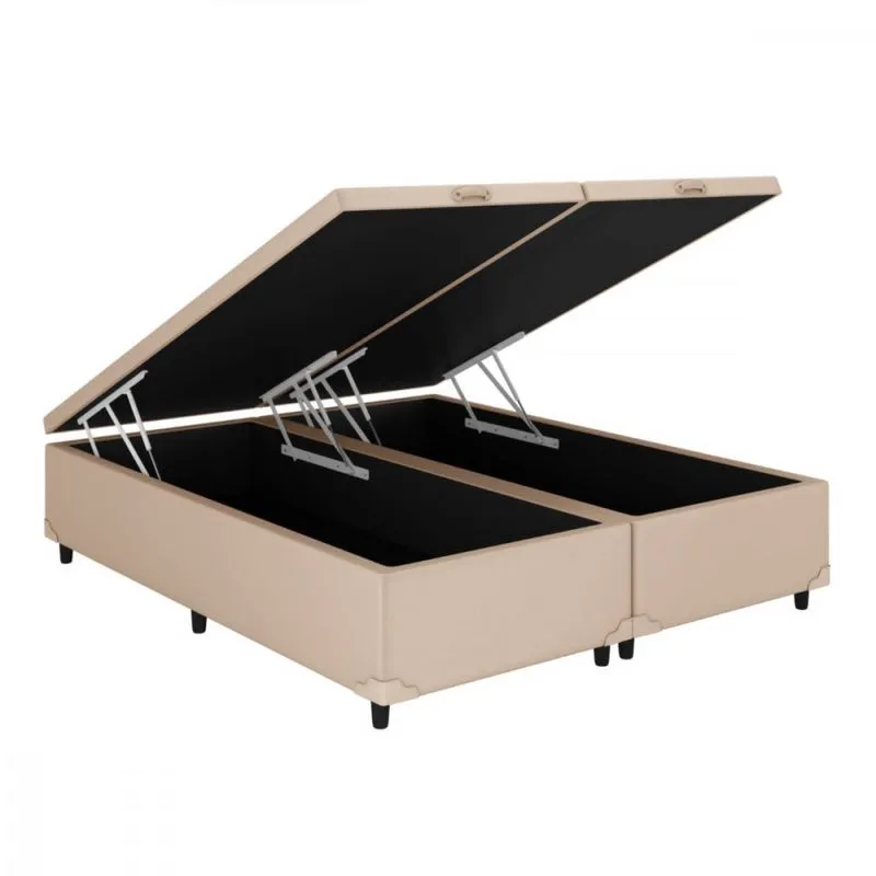 Base Para Cama Box Queen Com Baú Sued Bege Sanmade Maite