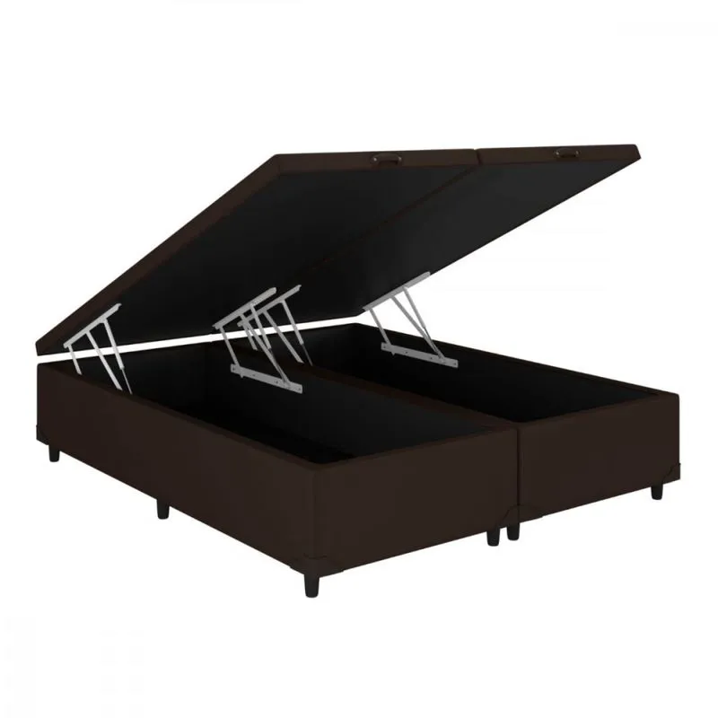 Base Para Cama Box Queen Com Baú Sued Marrom Sanmade Maite
