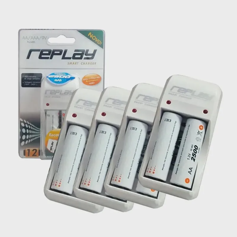 Kit 4 - Carregador de Pilhas 2500mAh aa/aaa/ bateria Com 2 Pilhas aa Replay/Unicoba