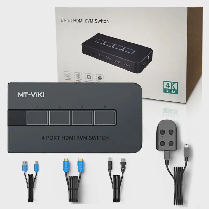 Switch 4 portas kvm 4K Hdmi/Usb 3840X2160 c/ Cabo Mesa MT-KH4 mt-viki