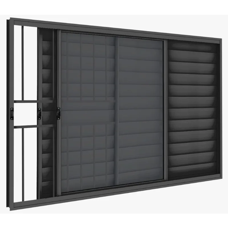 Veneziana 3 Folhas 1,00 X 1,50 Com Grade Alumínio Preto