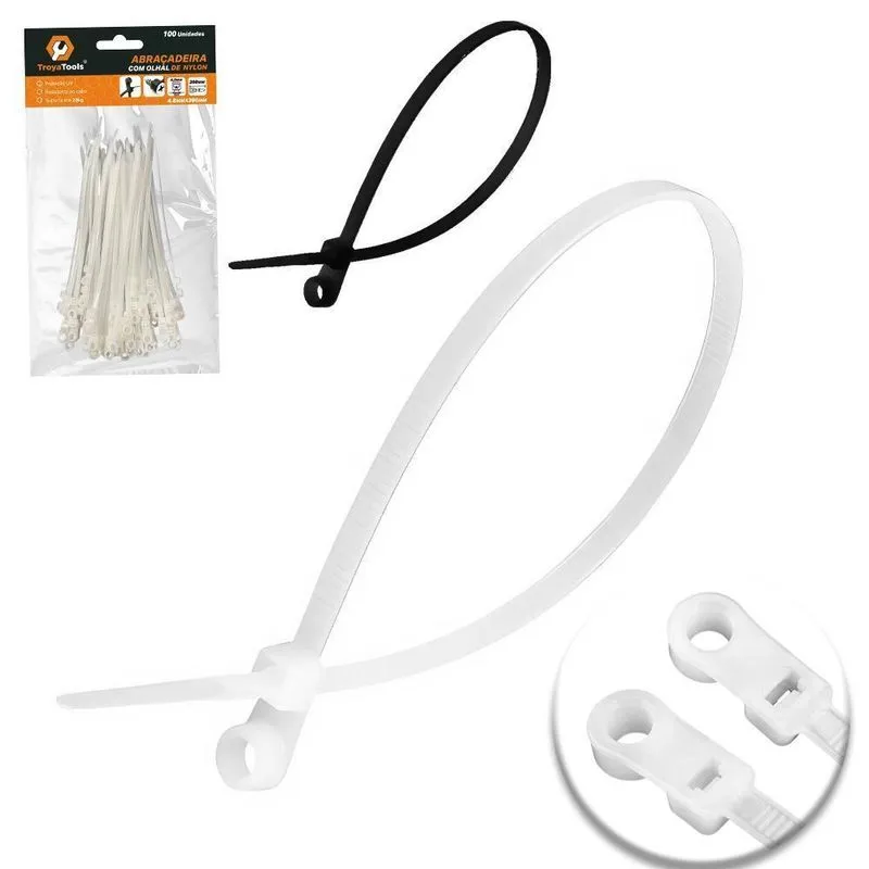 Abracadeira Olhal Nylon Preto / Branco 100 Pecas 4,8x200mm