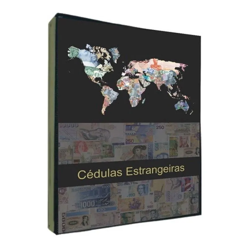 Álbum Fichário Cédulas Estrangeiras + 10 Folhas 3 Divisoes
