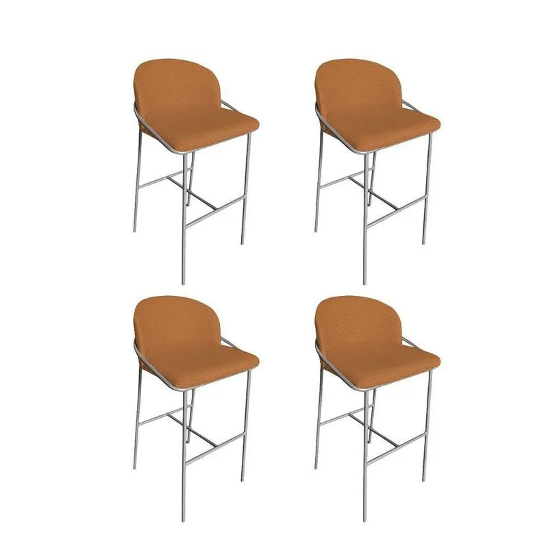 Kit 4 Banquetas Lívia Estofada Base Ferro Tecido Bouclê Terracota