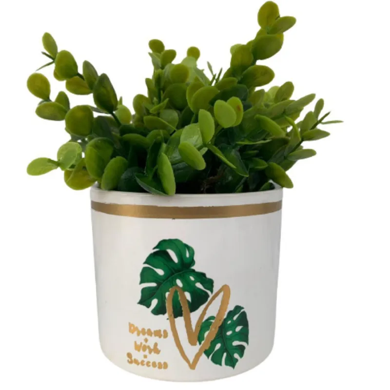 Vaso branco de cerâmica decorativo estampa folha