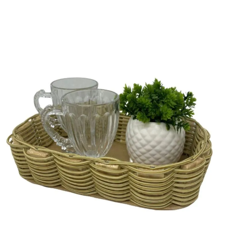 Bandeja Artesanal, Conjunto Xícaras E Vaso De Cerâmica