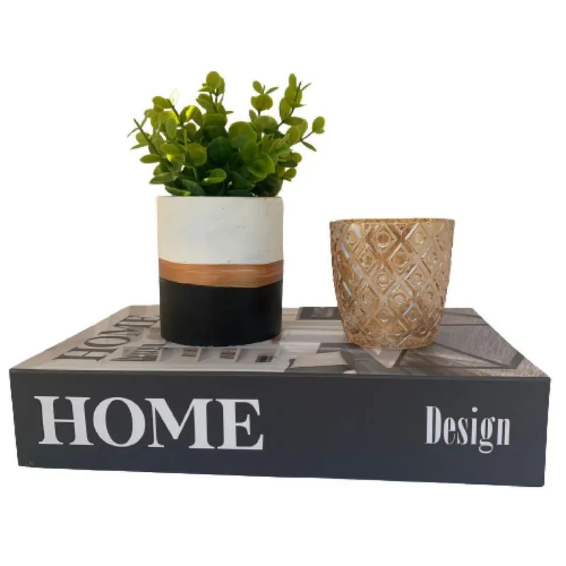 Livro Decorativo, Castiçal De Vidro E Vaso Artesanal