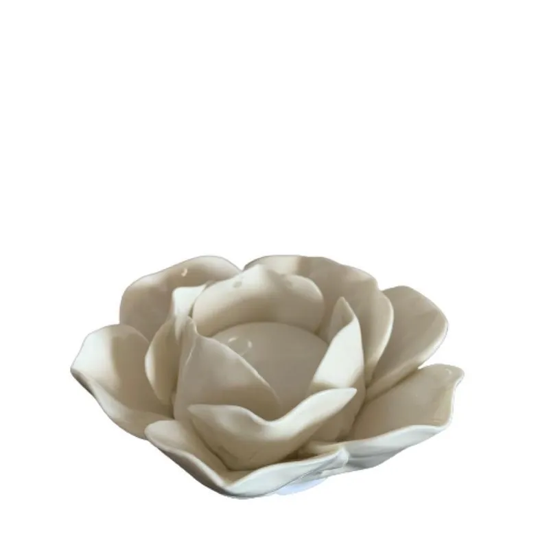 Castiçal Elegante De Rosa Em Cerâmica Na Cor Branca